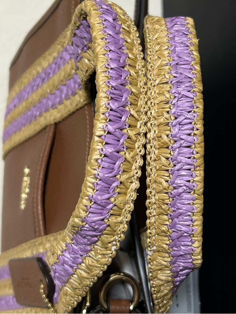 COACH Smith 24 Tote Pebble Leather w/Straw-Webbed Trim Crossbody/Satchel NWT - Picture 3 of 11